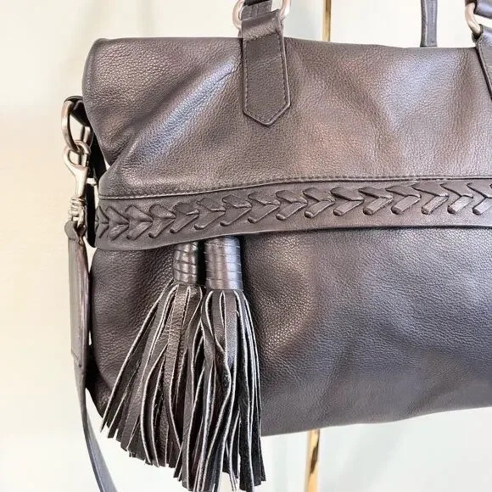 Joelle Hawkins Black Leather Tassels 2 Compartments Travel Luggage Duffle Bag - Picture 4 of 11
